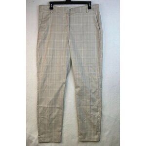 H&M Ankle-Length Plaid Slacks Size 14 Beige Checkered Preppy Academia New